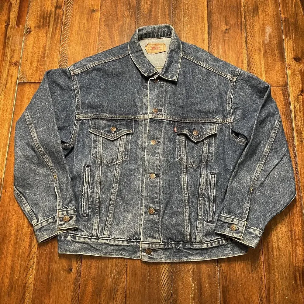 Vintage Levis Jacket Mens Large Blue Acid Wash Denim Trucker Made USA 90s
